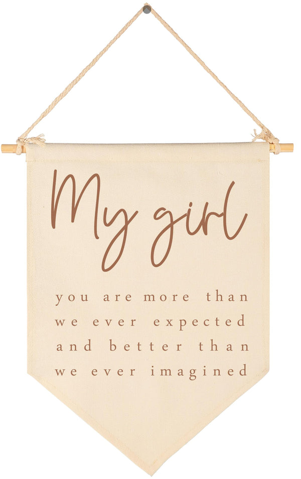 GEANHIL my girl sign crib banner showcases soft beige cotton canvas for nursery decor.