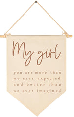 GEANHIL my girl sign crib banner showcases soft beige cotton canvas for nursery decor.
