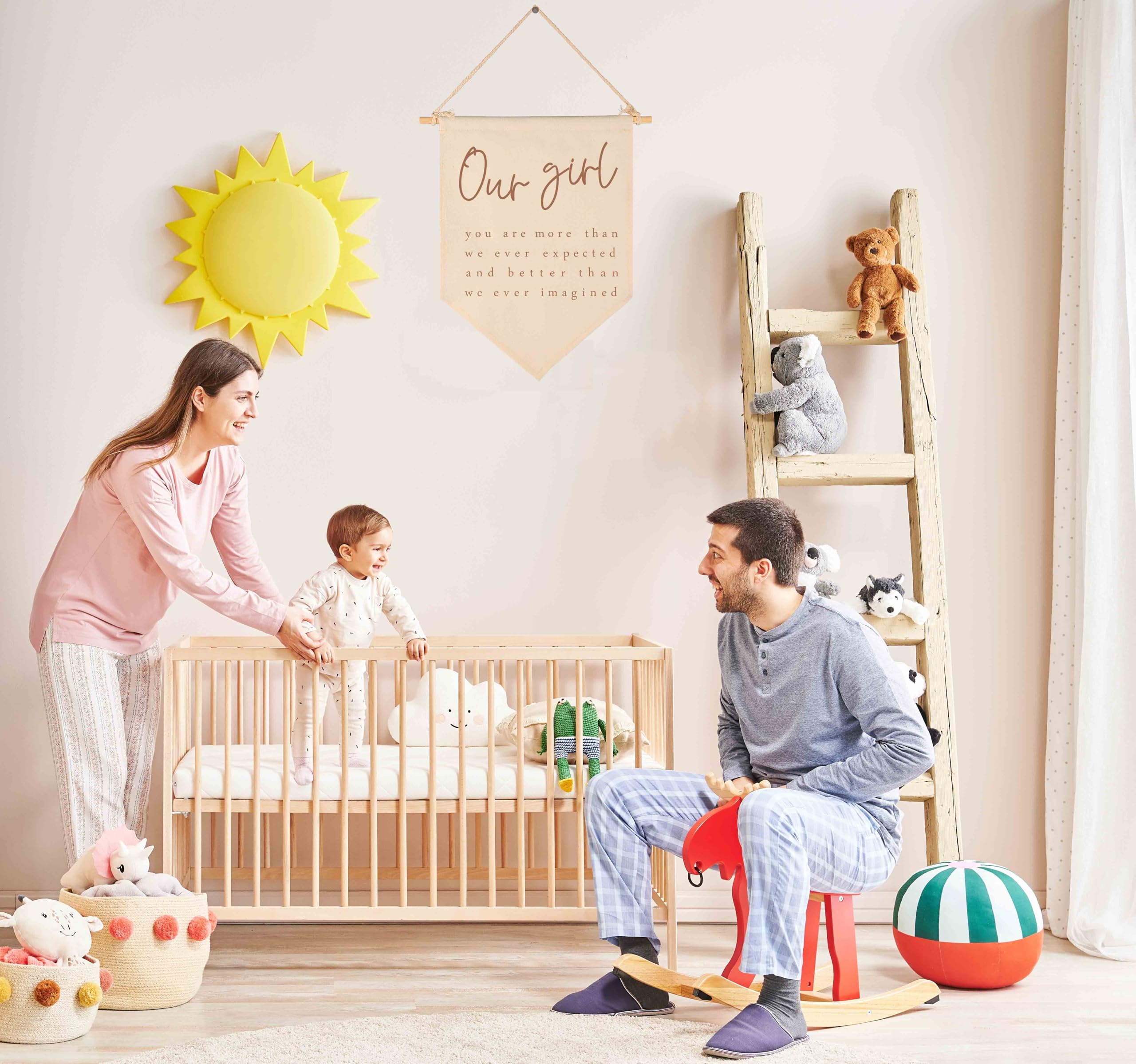 GEANHIL Our Girl banner complements nursery decor and play areas
