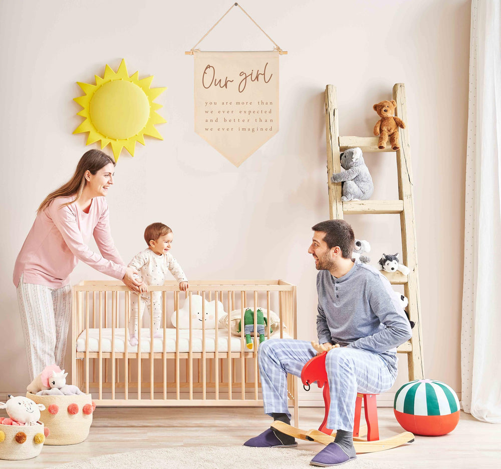 GEANHIL Our Girl banner complements nursery decor and play areas