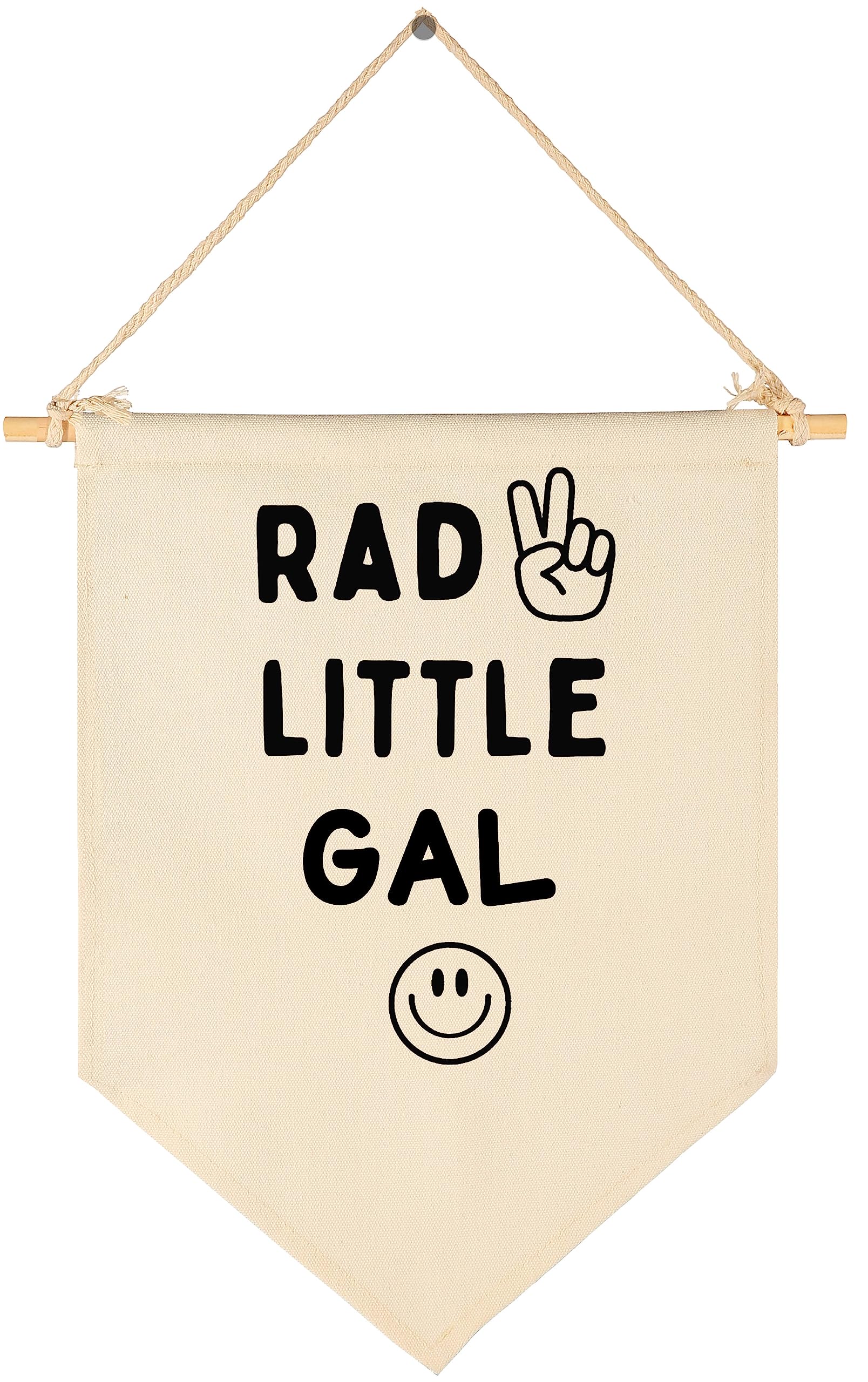 GEANHIL Rad Little Gal flag decor banner with smiley peace sign for nursery walls.
