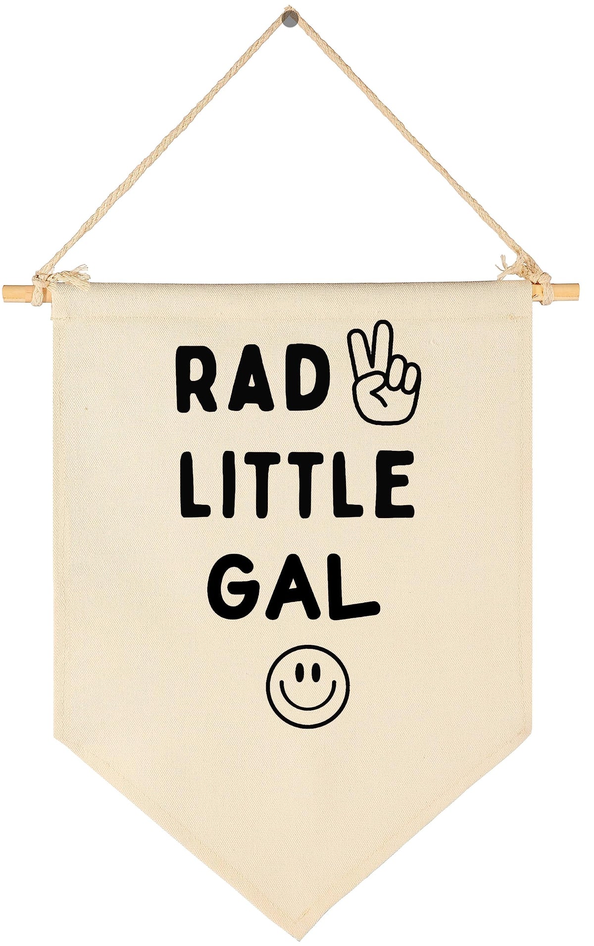 GEANHIL Rad Little Gal flag decor banner with smiley peace sign for nursery walls.