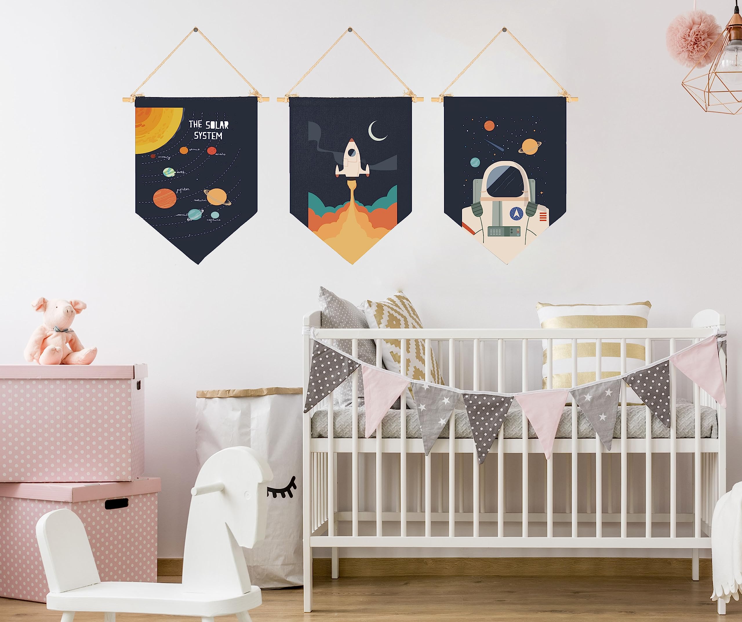 GEANHIL Space Art Banner space scene suits a reading nook in a nursery
