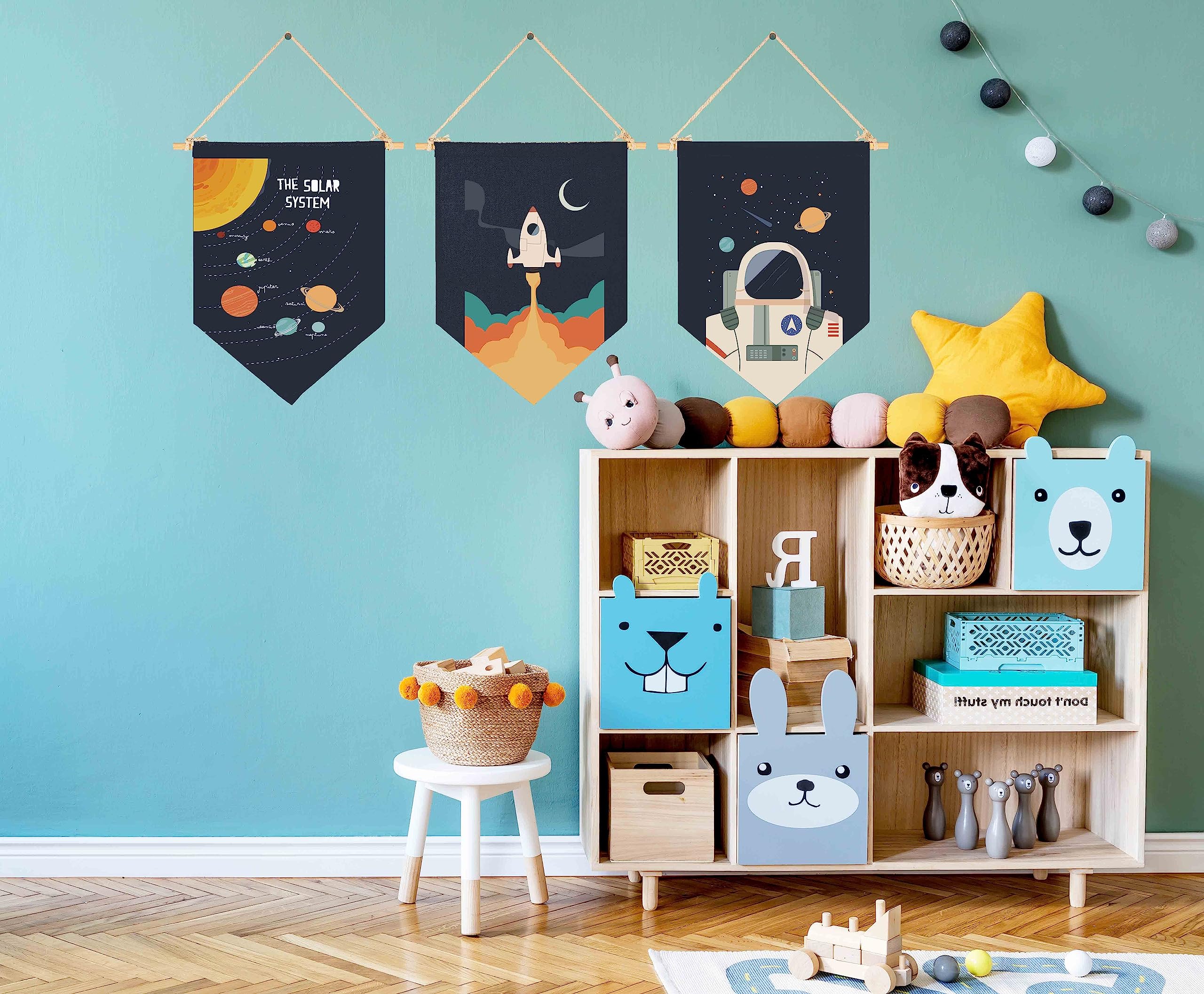 GEANHIL Space Art Banner space prints brighten a kid’s playroom