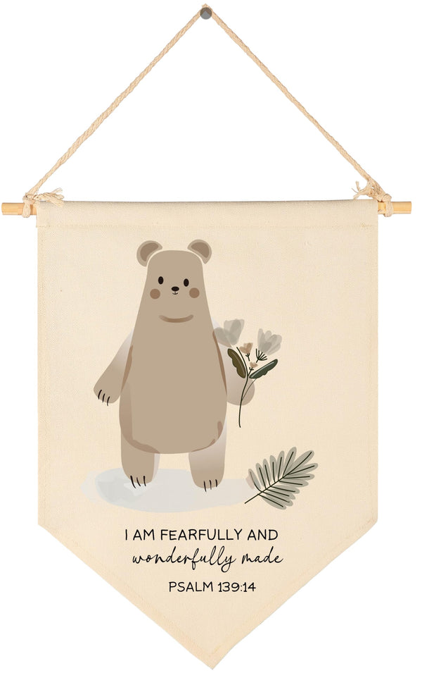 GeanHil woodland bear flag wall decor for nursery charm
