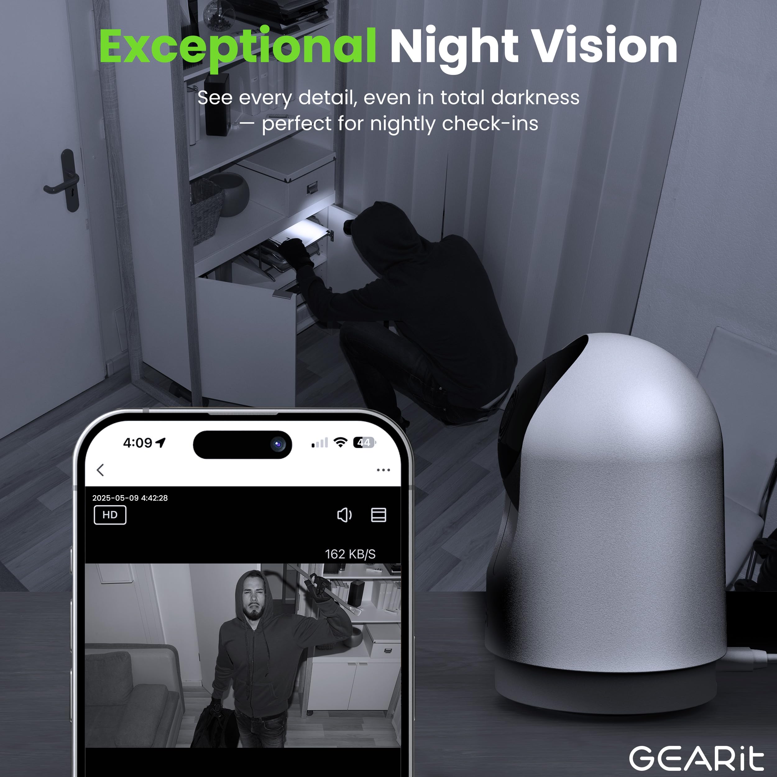 GEARit Smart Camera mobile app control for quick setup and remote viewing.