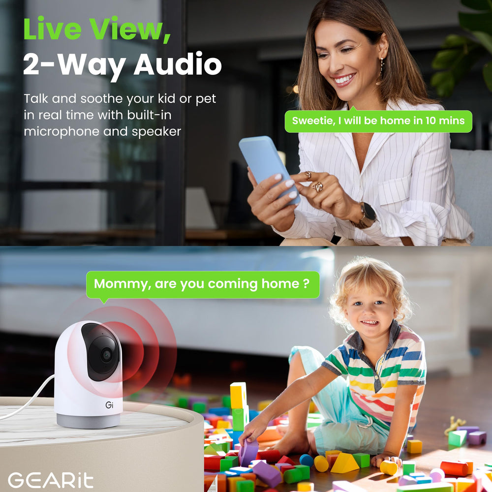 GEARit Smart Camera two-way audio allows you to converse with family.