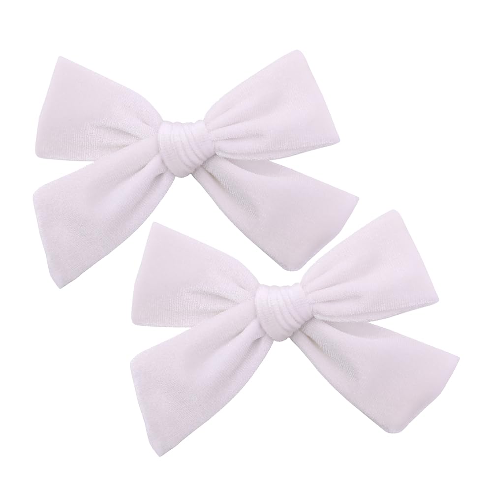 Gebelle vintage velvet bow hair clip white, 5-inch size for secure all-day wear