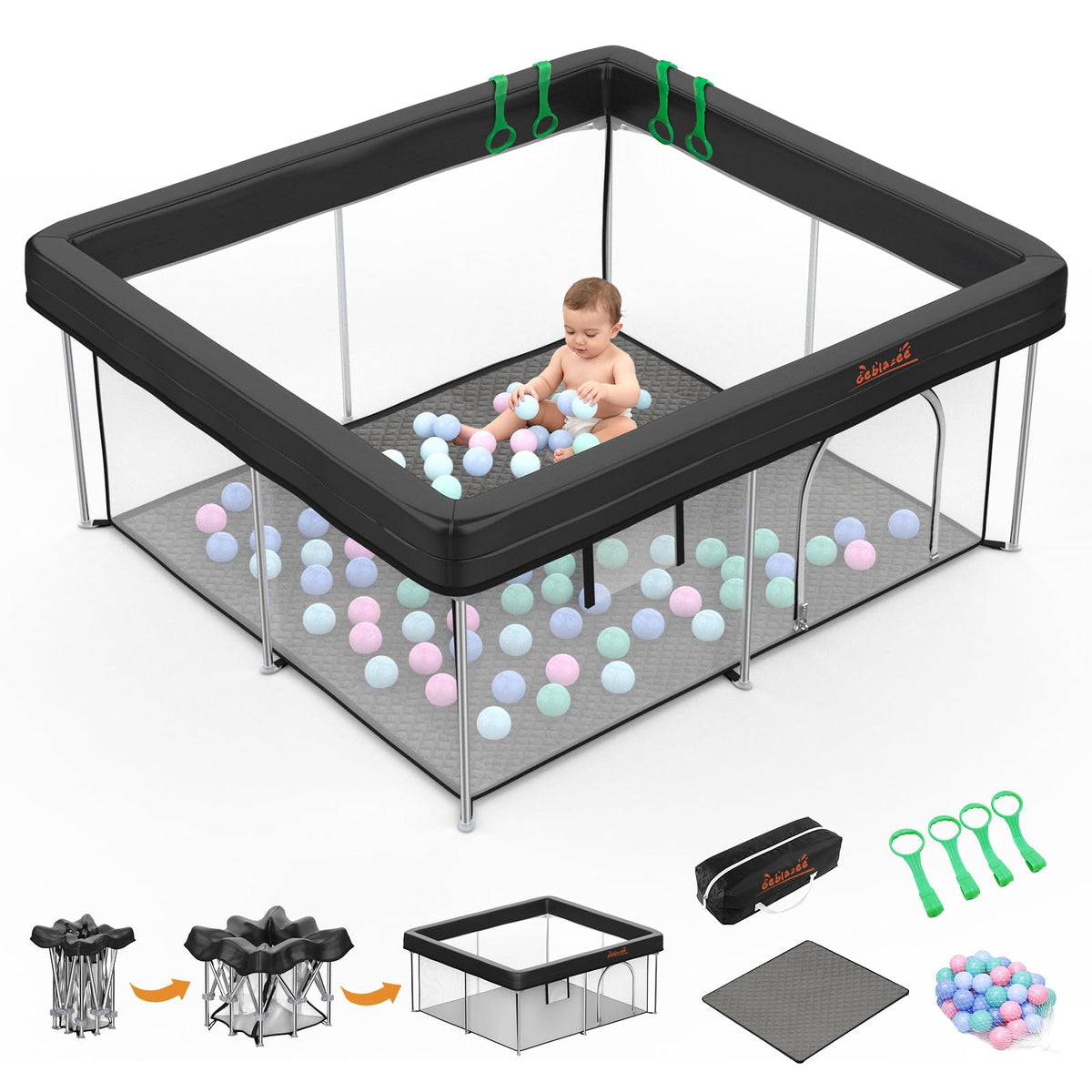 Geblazee foldable baby playpen with spacious 50x50 inch area for safe independent play