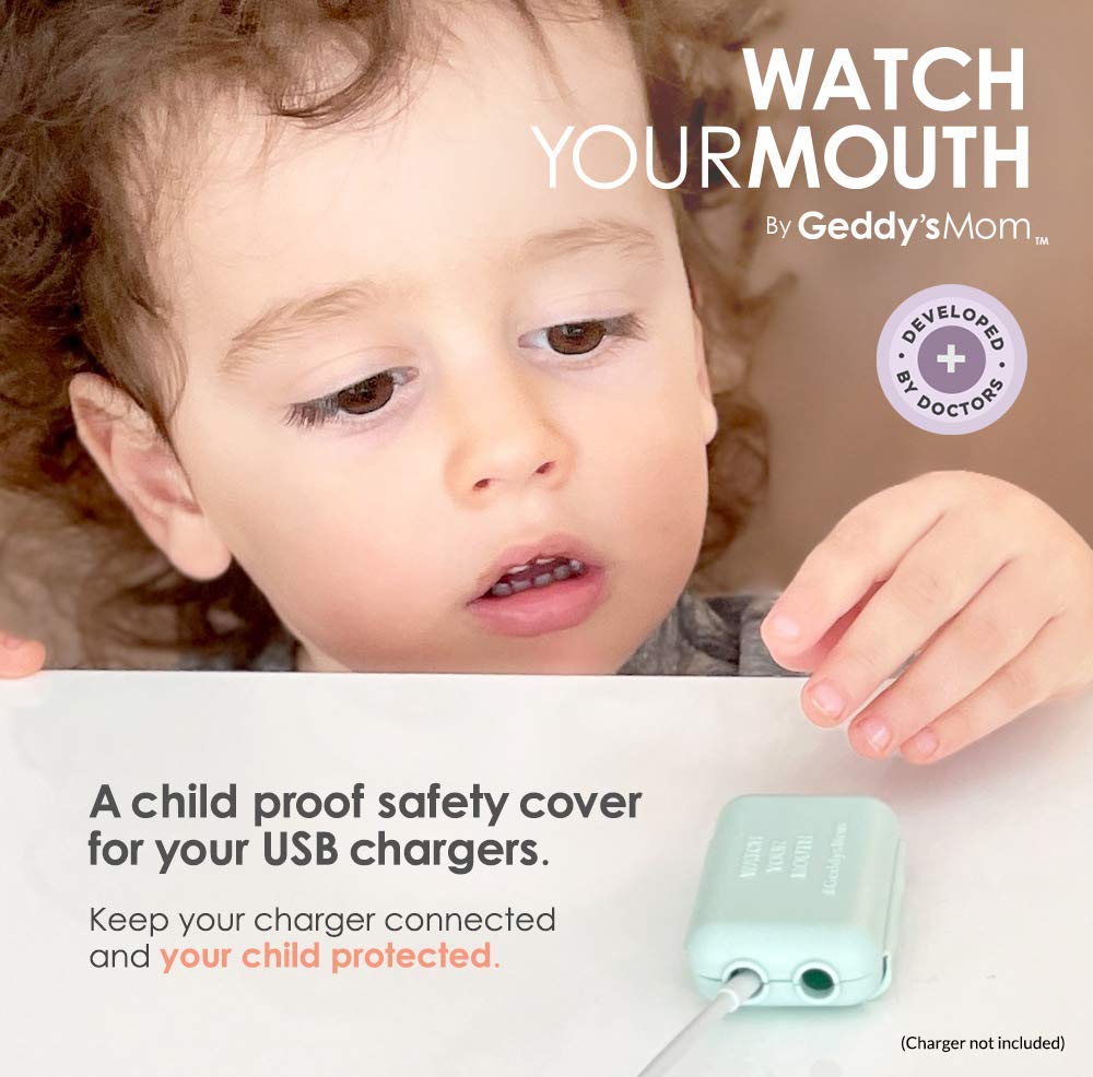 Close-up of Watch Your Mouth USB cover highlighting the snap-and-go mechanism.