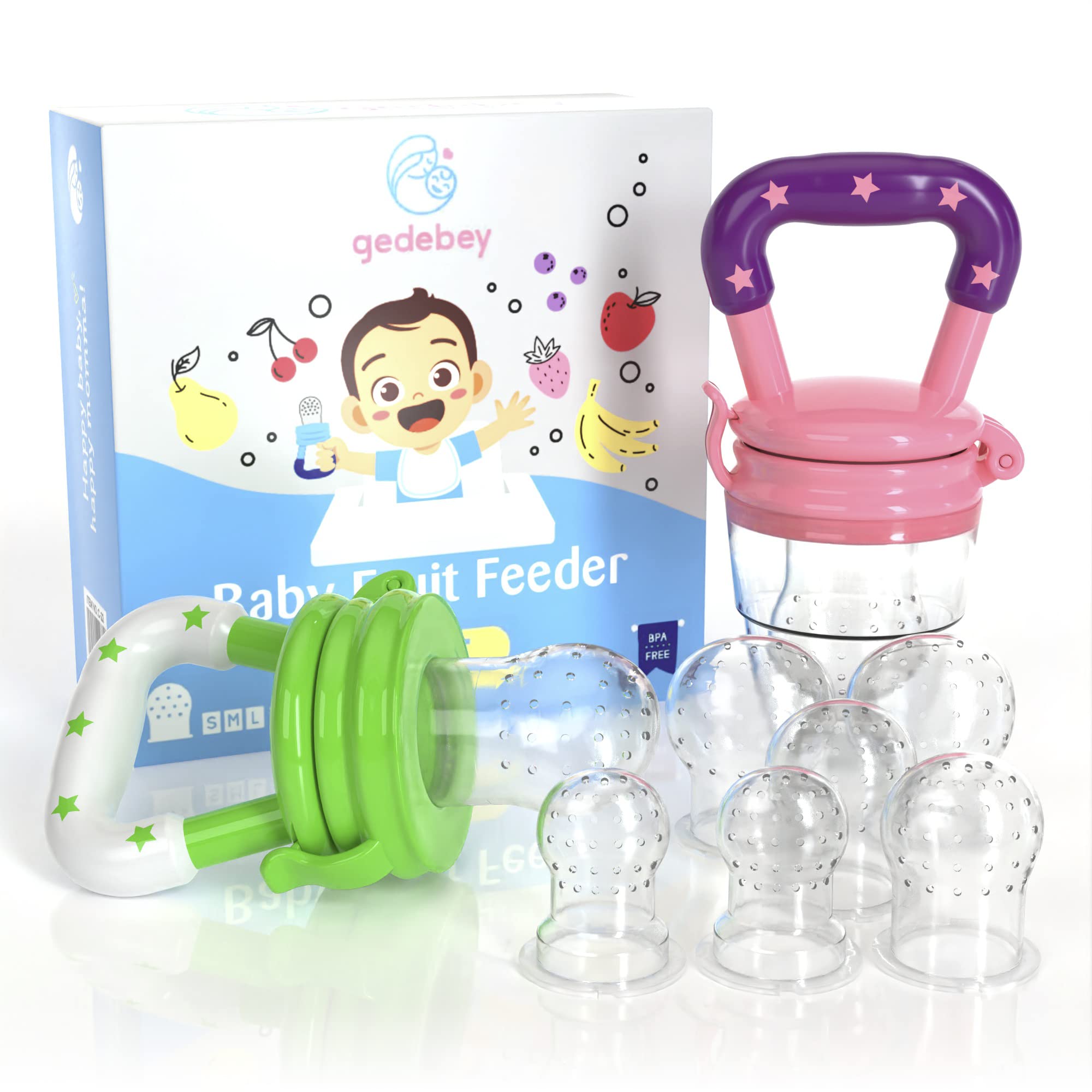 Gedebey baby feeder pacifier assembly with secure lock for easy filling.