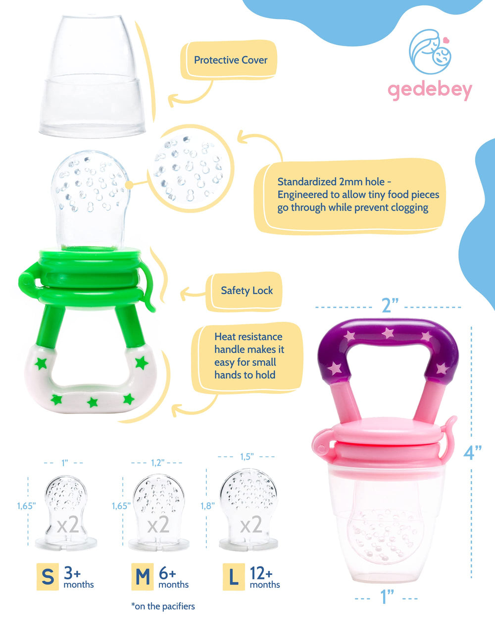 Gedebey fruit ice teether use featuring frozen storage for teething sessions.