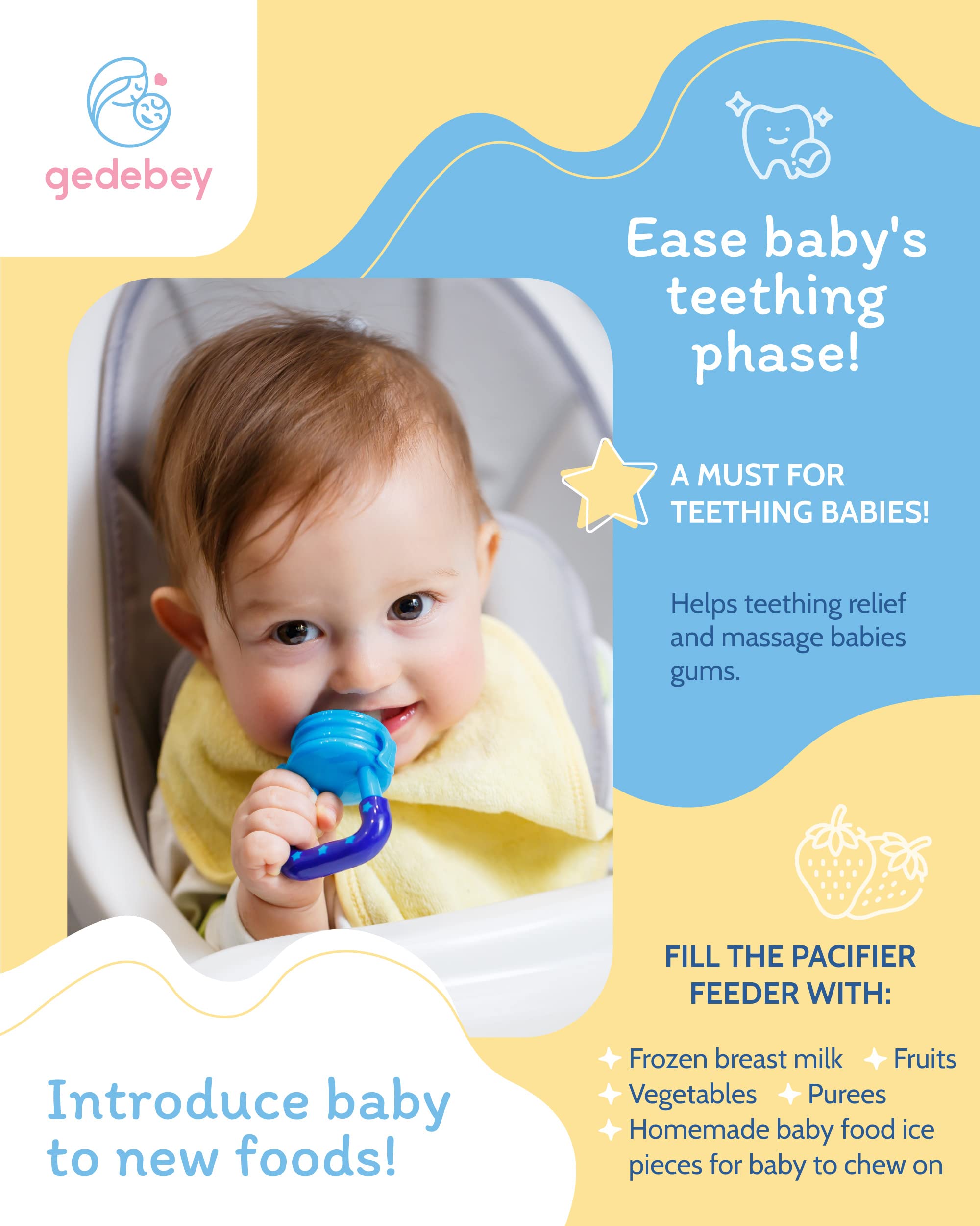 Gedebey baby feeder with removable parts designed for thorough cleaning.
