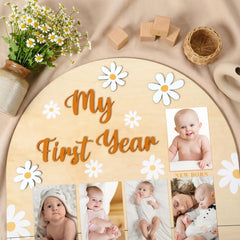 Milestones arranged on Geelin board to track baby growth 0–12 months.