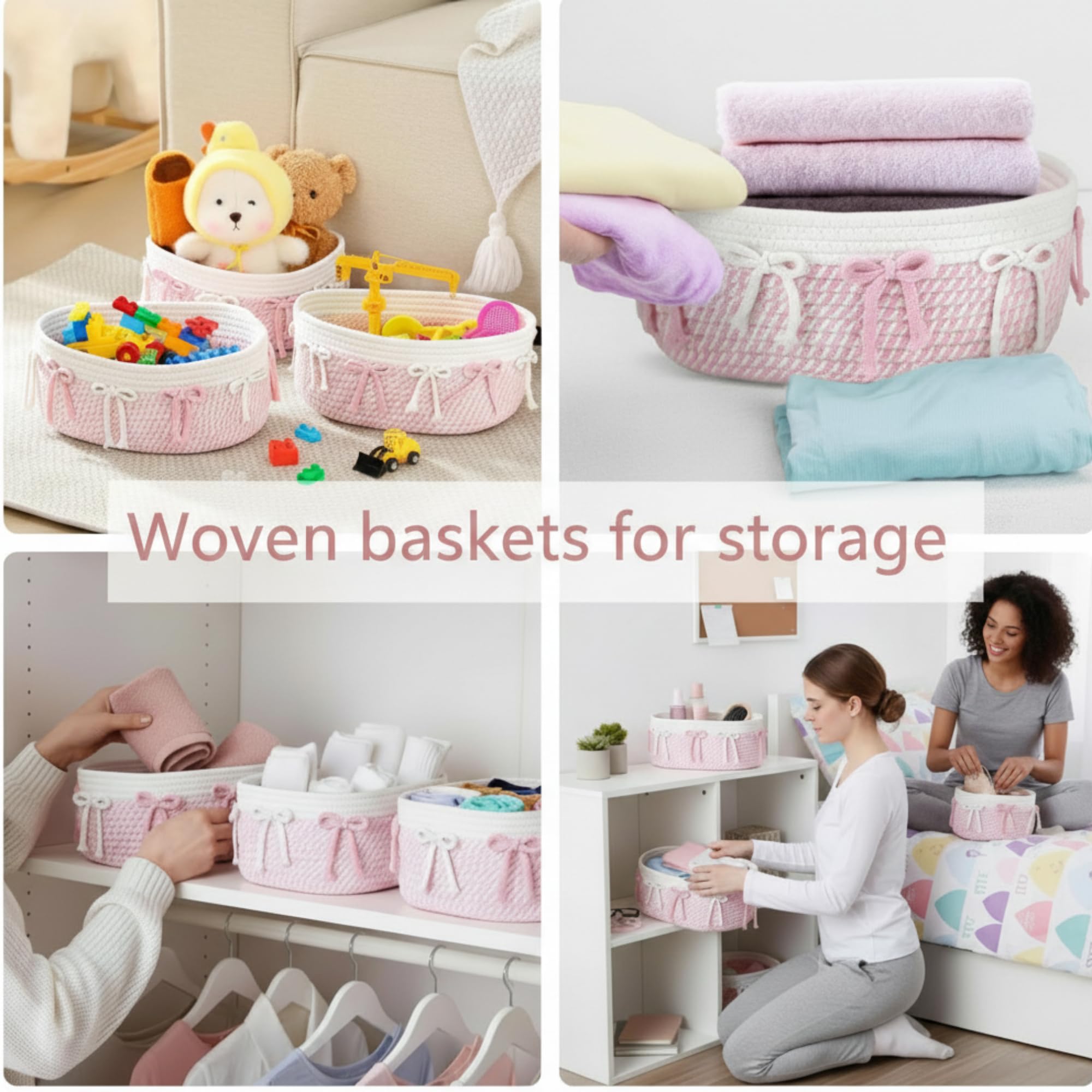 Geelin pink bow basket set reshapes easily after storage