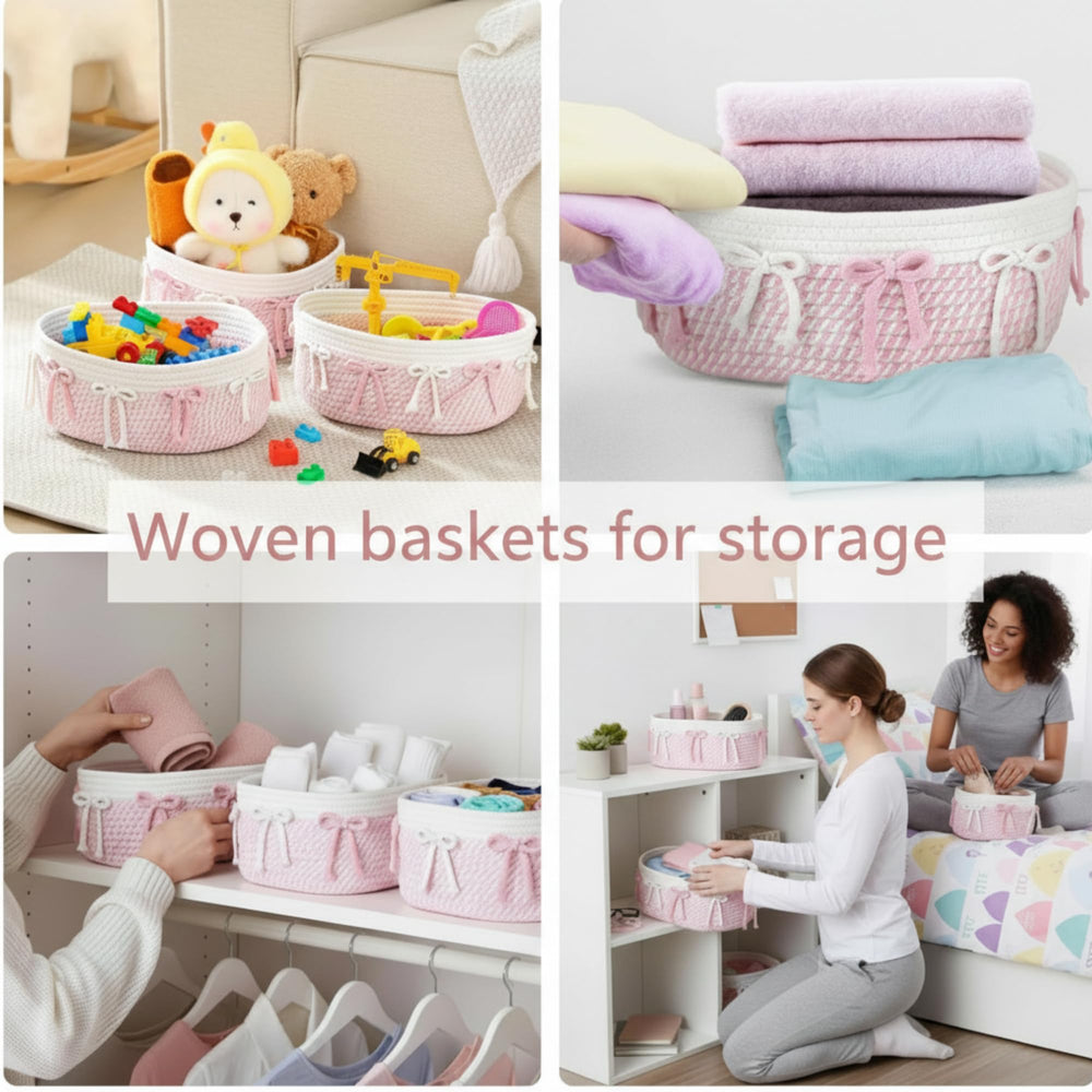 Geelin pink bow basket set reshapes easily after storage