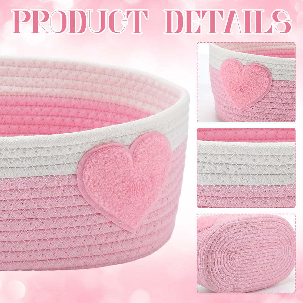 Geelin pink heart baskets on dresser brighten spaces with soft charm.