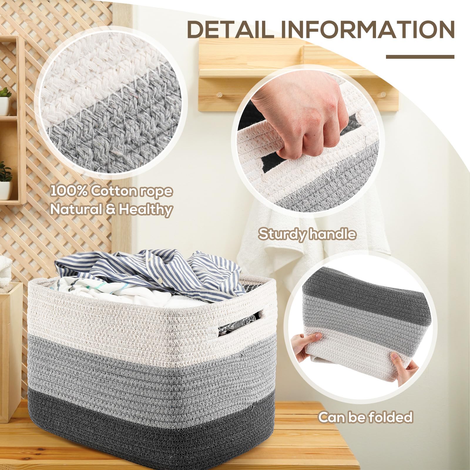 Geetery foldable woven baskets save space when not in use.
