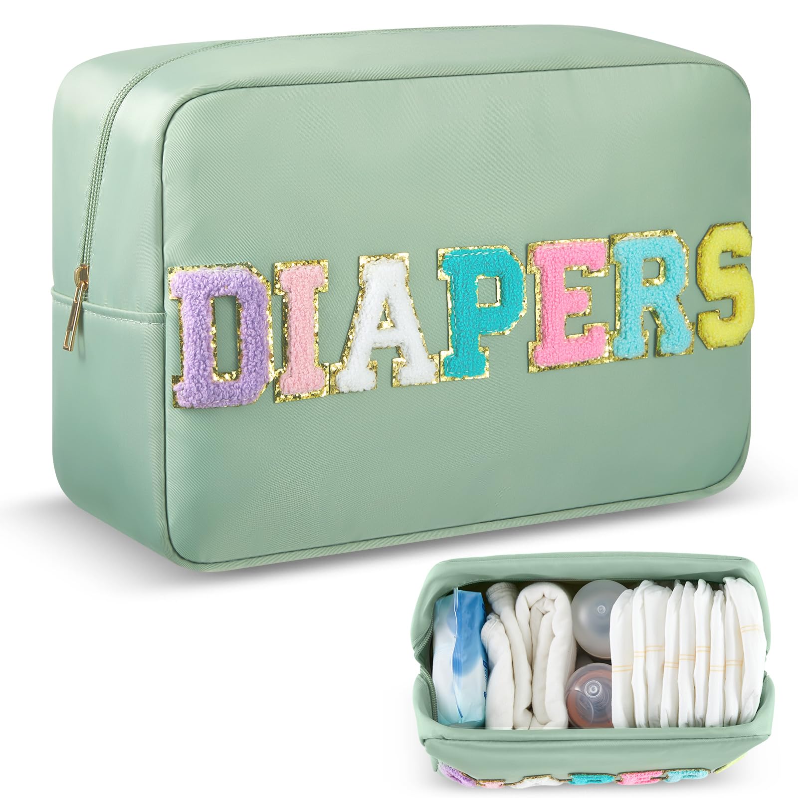 Geetery portable diaper caddy in sage green keeps baby essentials organized on the go.