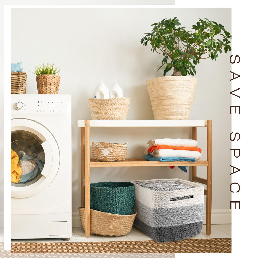 Geetery shelf storage baskets in grey enhance home organization.
