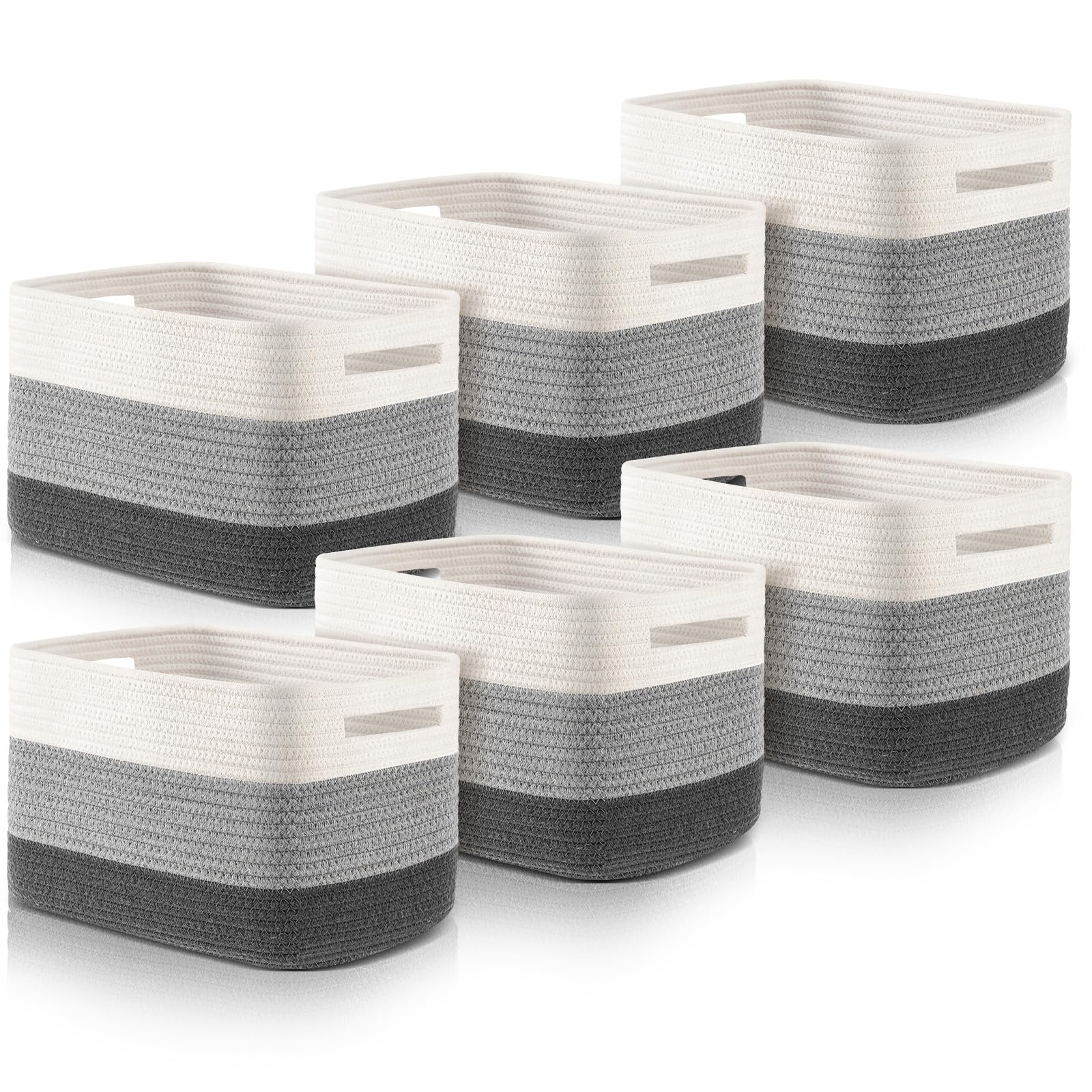 Geetery six-pack storage baskets in grey for clutter-free shelves.