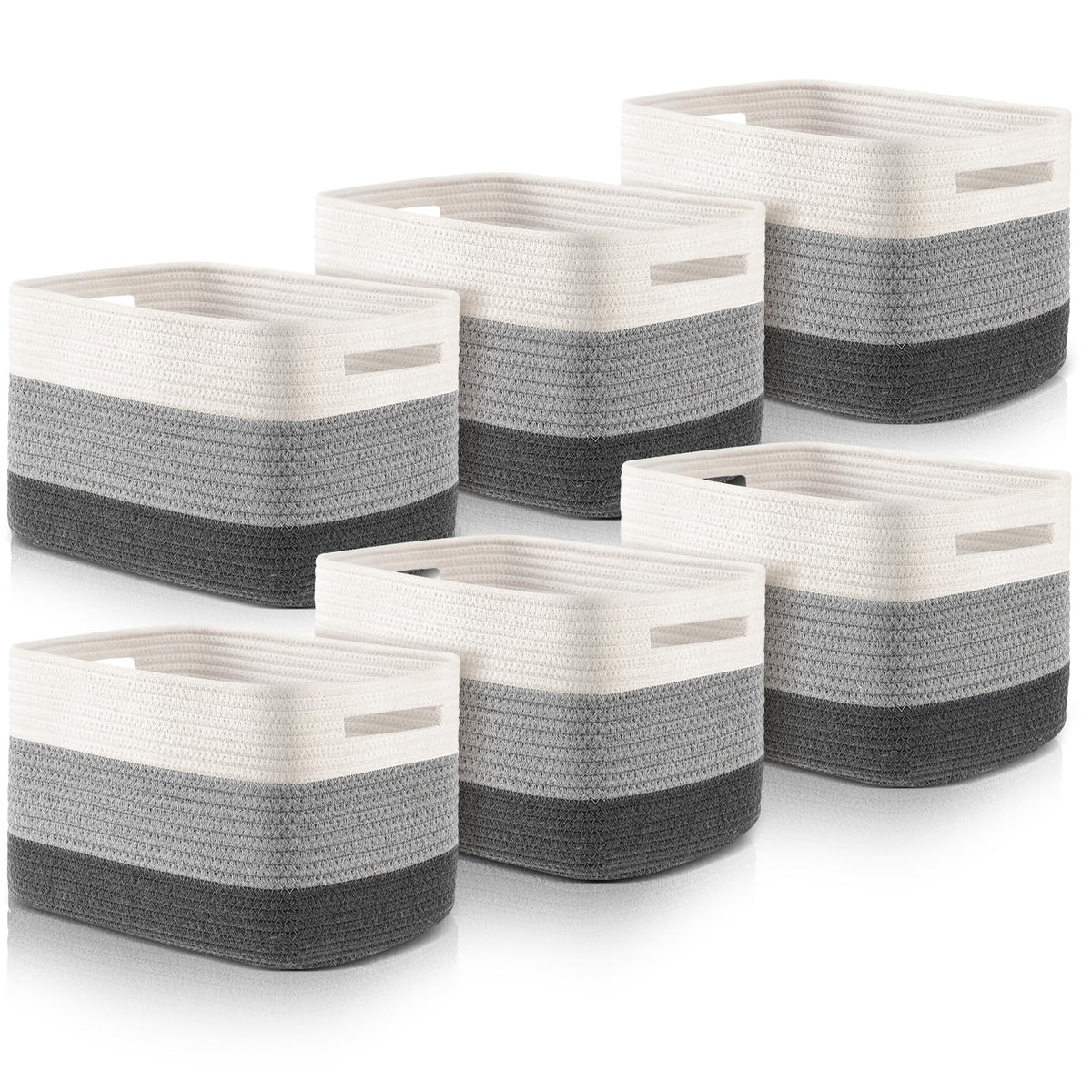 Geetery six-pack storage baskets in grey for clutter-free shelves.