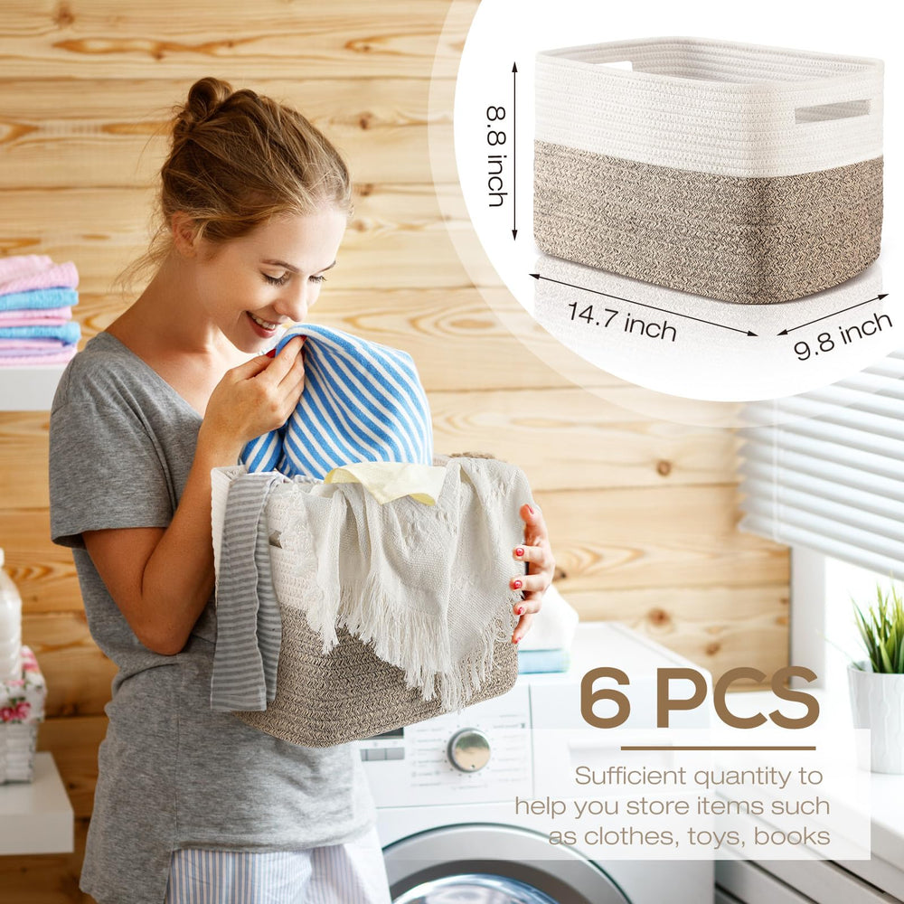 Geetery woven cotton rope baskets in soft light brown and white tones