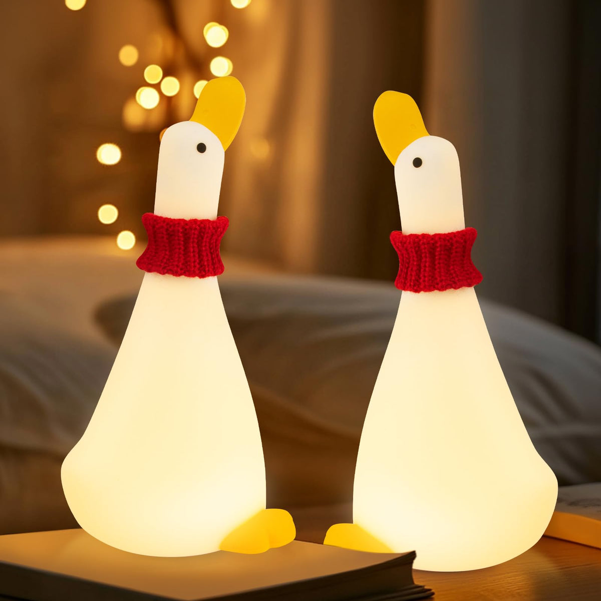 Gefaxi Duck Night Light on bedside provides soft, calming illumination for bedtime routines.