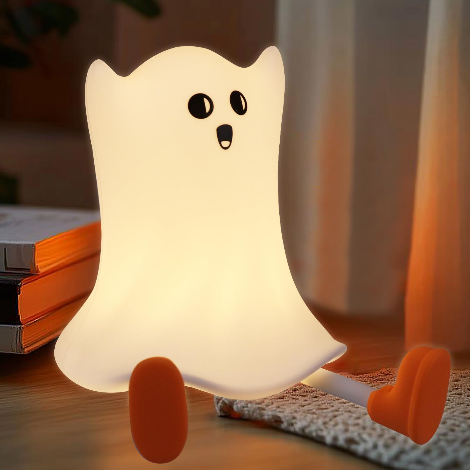 Gefaxi ghost night light with silicone body glows softly for cozy nighttime ambience.