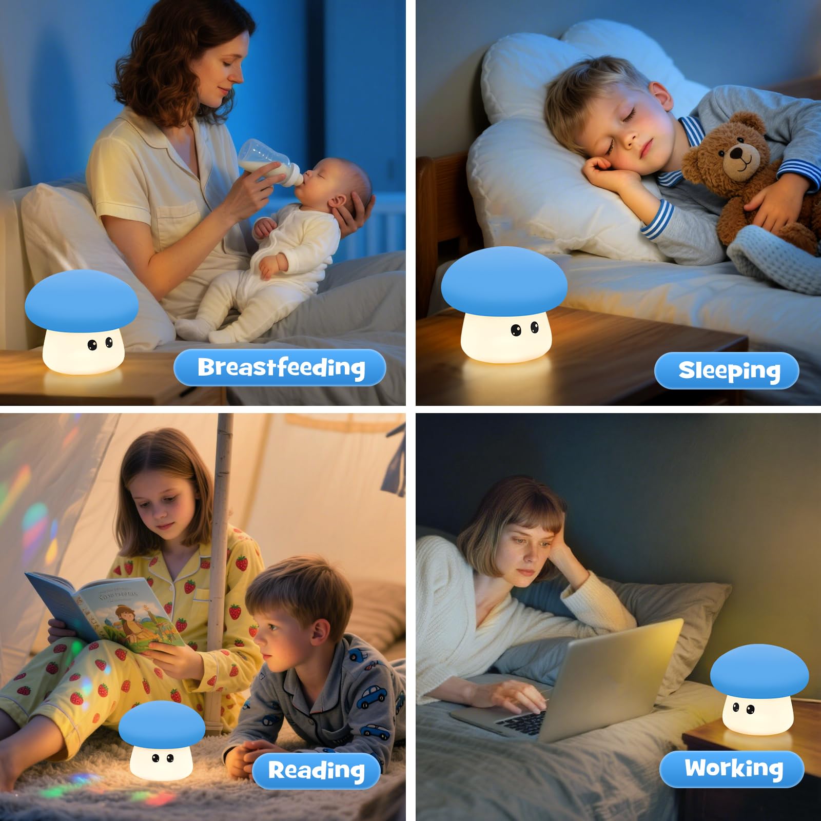 Gefaxi mushroom night light RGB mode with vivid hues for mood setting.