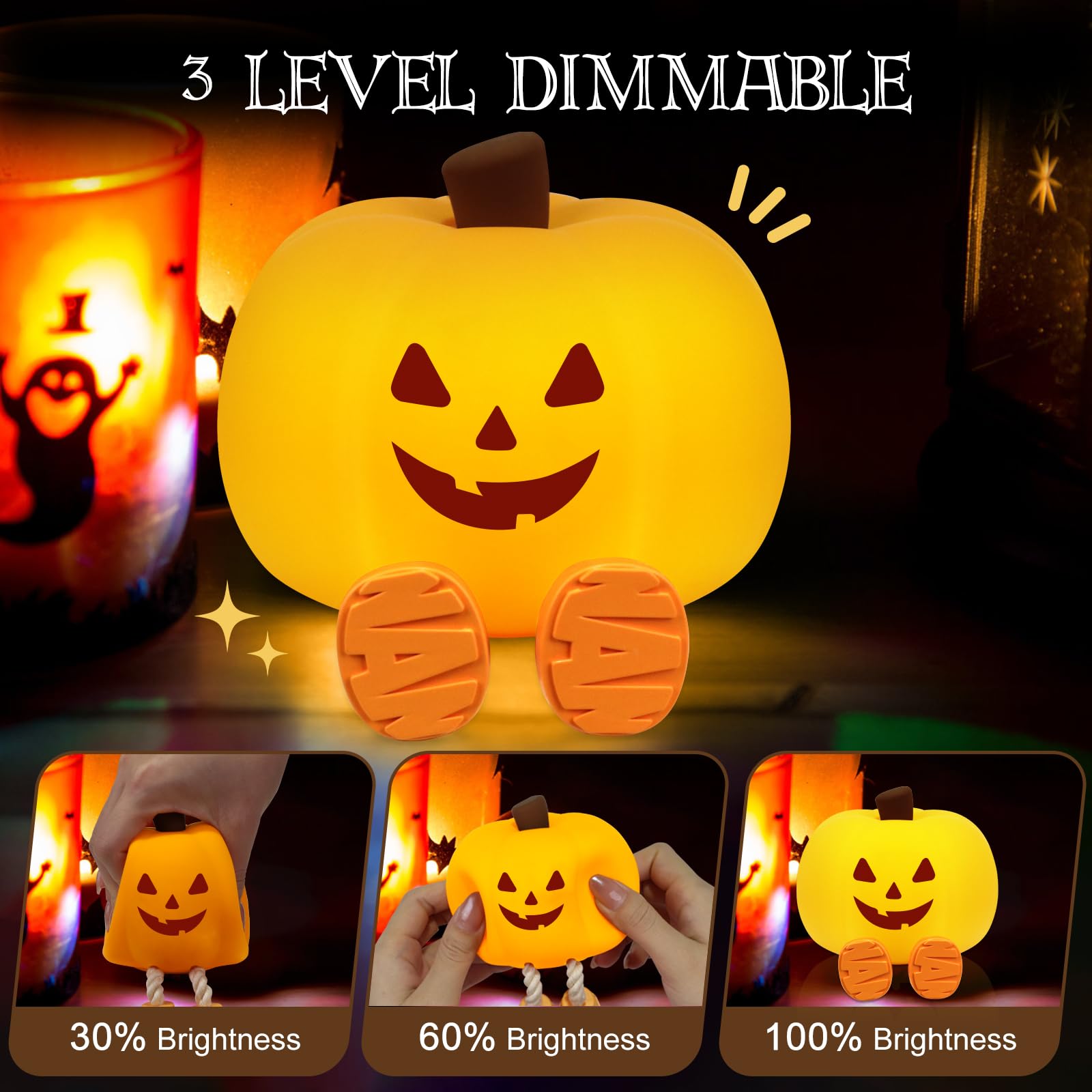 Gefaxi pumpkin night light emits warm 3000K glow for gentle eyes.