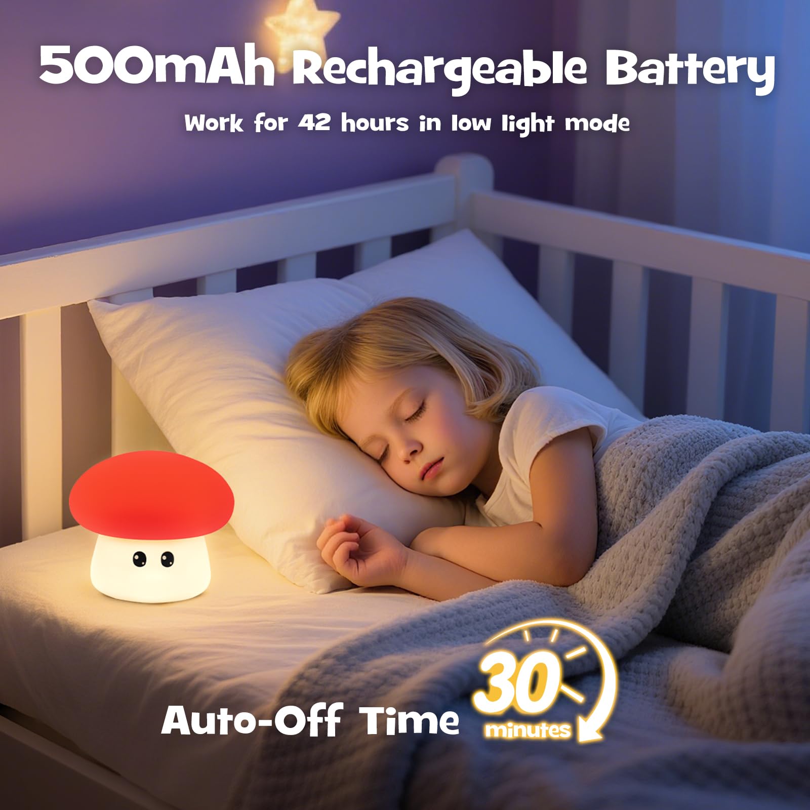 Gefaxi rechargeable 500mAh night light, cordless for versatile placement.