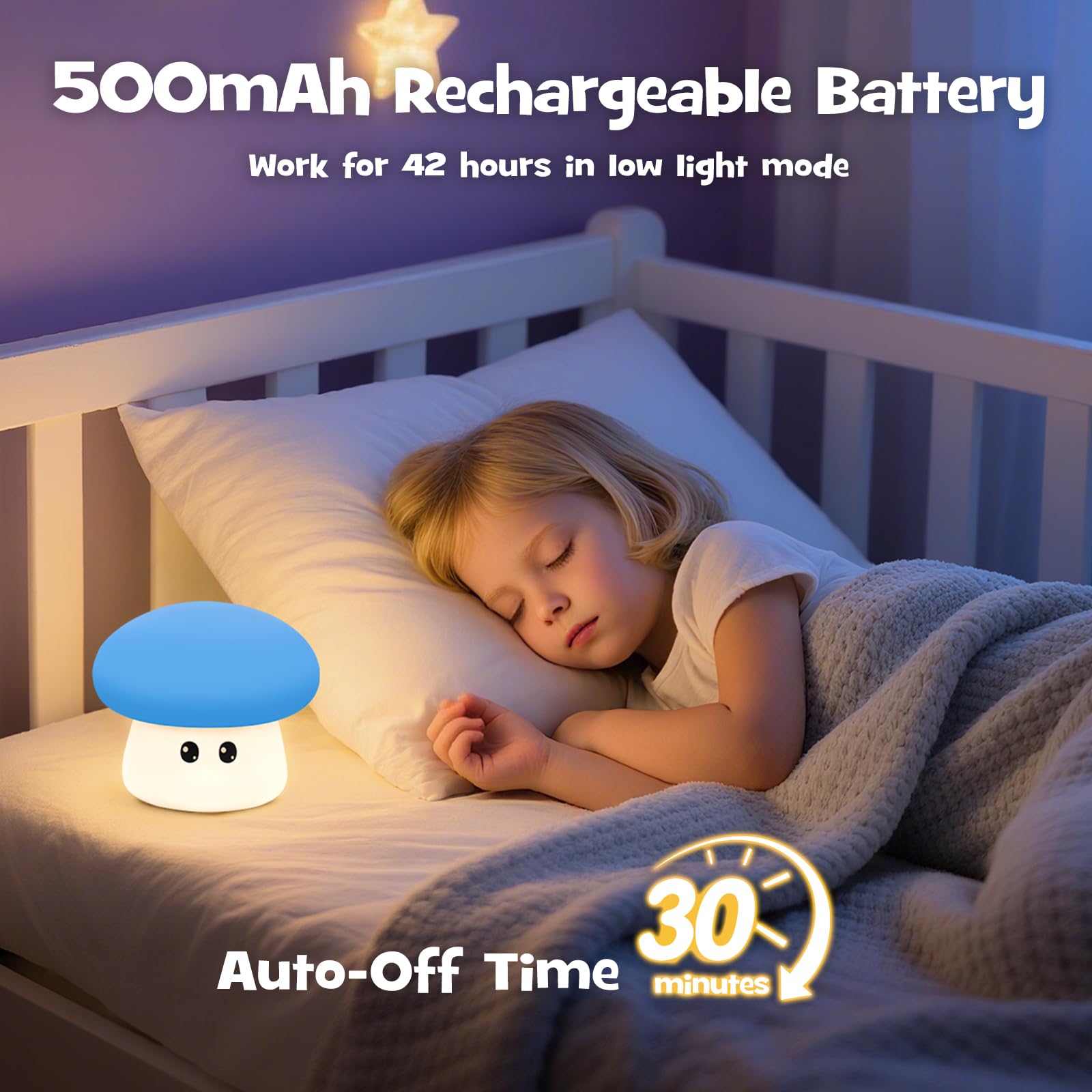Gefaxi rechargeable night light with 500mAh battery for cordless convenience.
