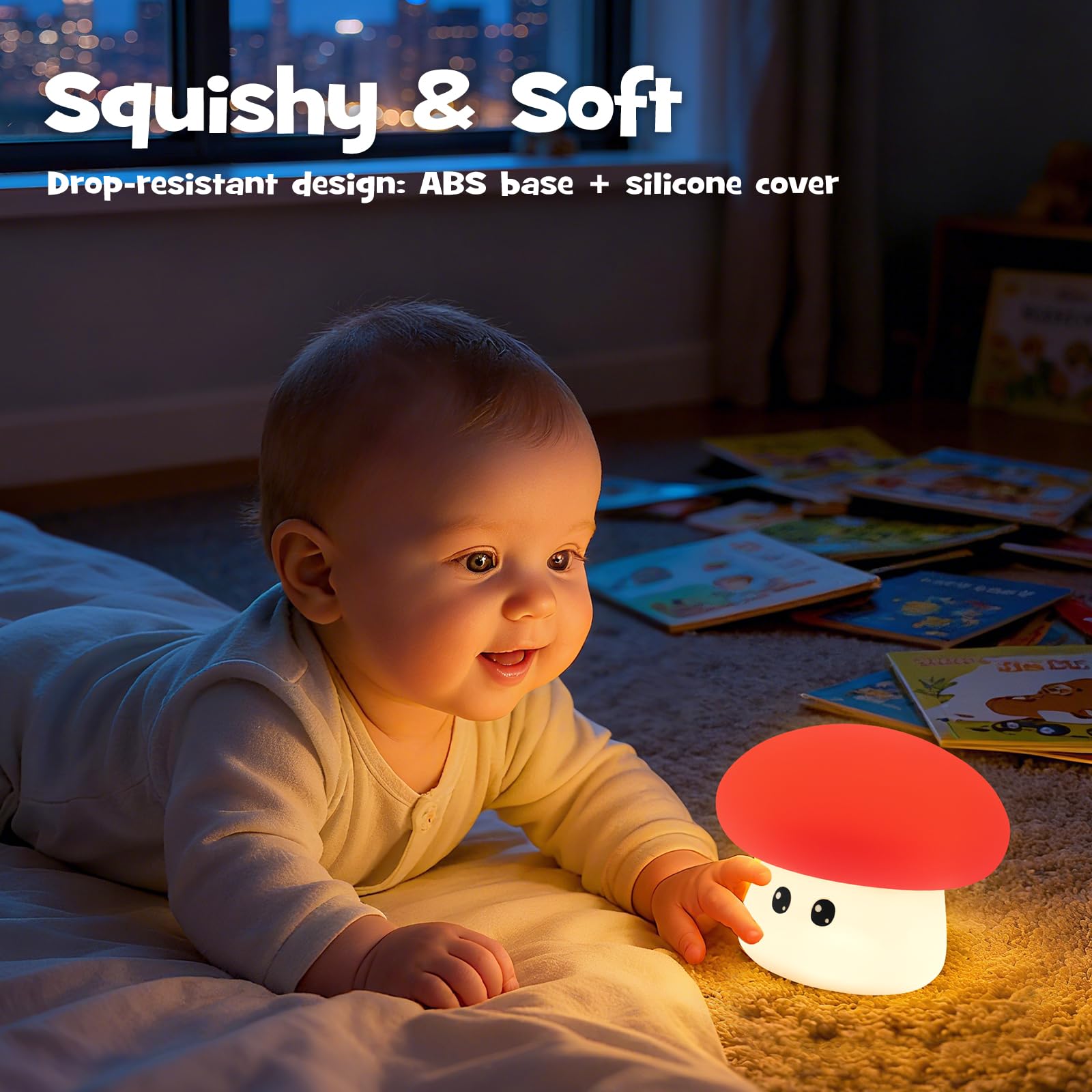 Gefaxi silicone-soft surface night light, easy to clean and cuddle-friendly.