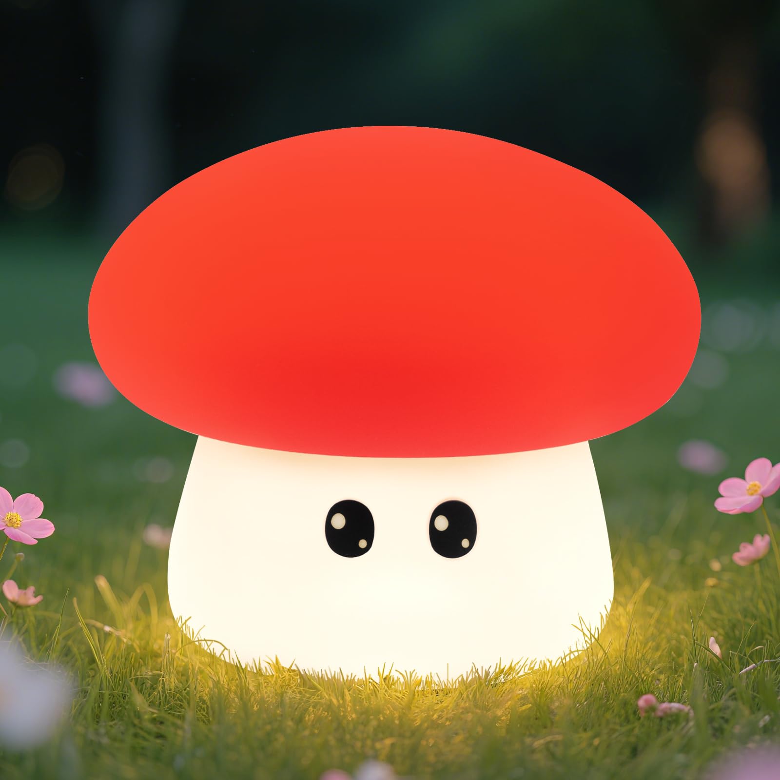 Gefaxi squishy big eyes mushroom night light with red cap for cozy bedside ambience.