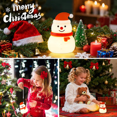 Gefaxi Squishy Christmas Snowman Night Light on a desk provides soft ambient lighting for reading