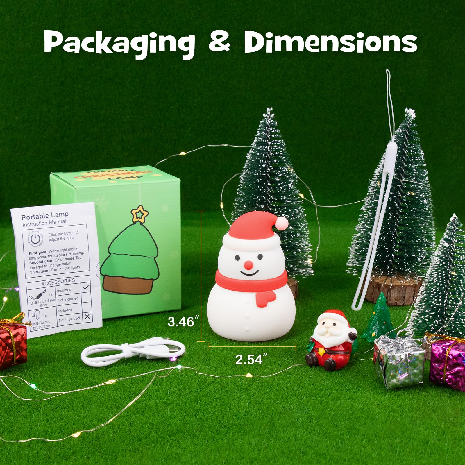 Gefaxi Squishy Christmas Snowman Night Light is hangable or portable for dorms and bedrooms