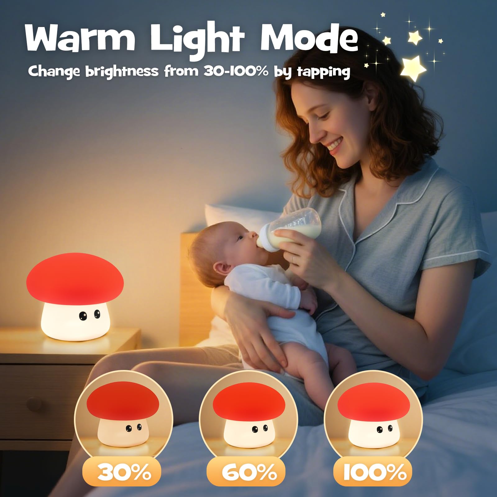 Gefaxi touch-controlled mushroom night light, quick on/off and color changes.