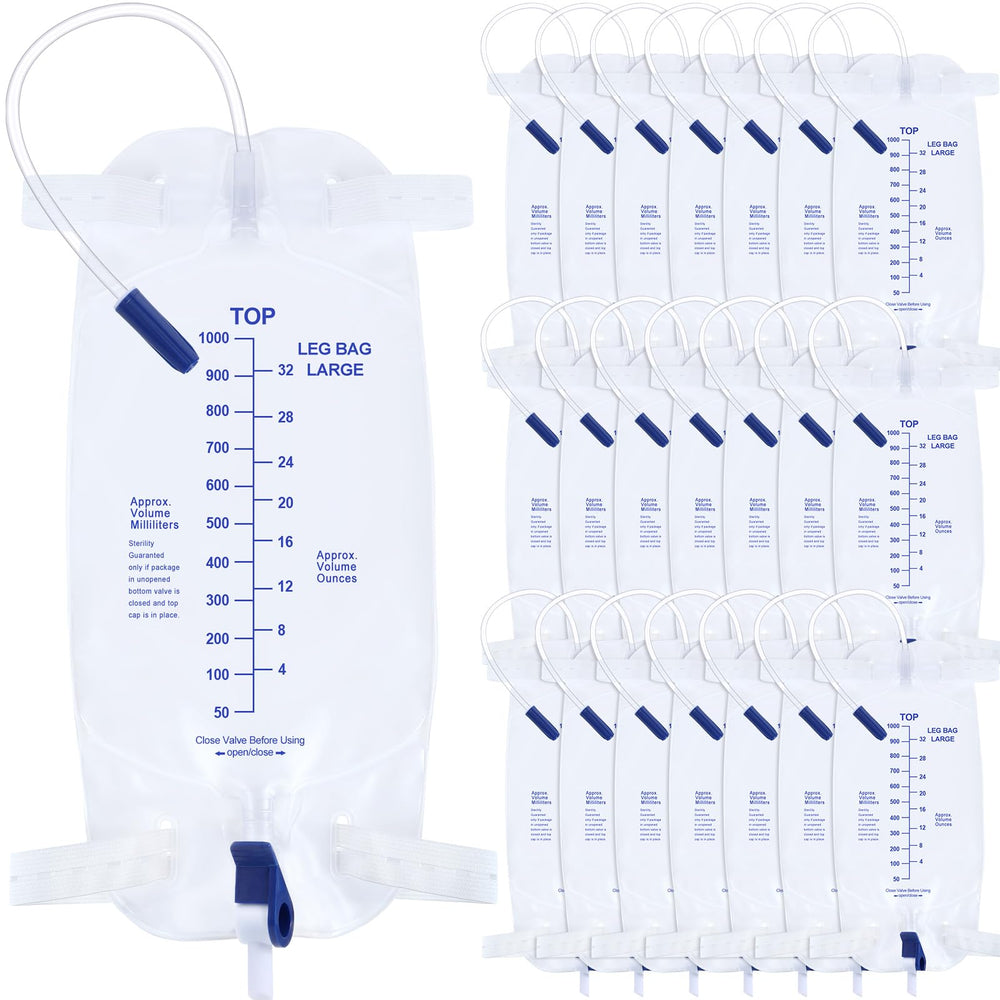 Geiserailie leg bag showing 1000 ml capacity for long-lasting urinary drainage comfort.