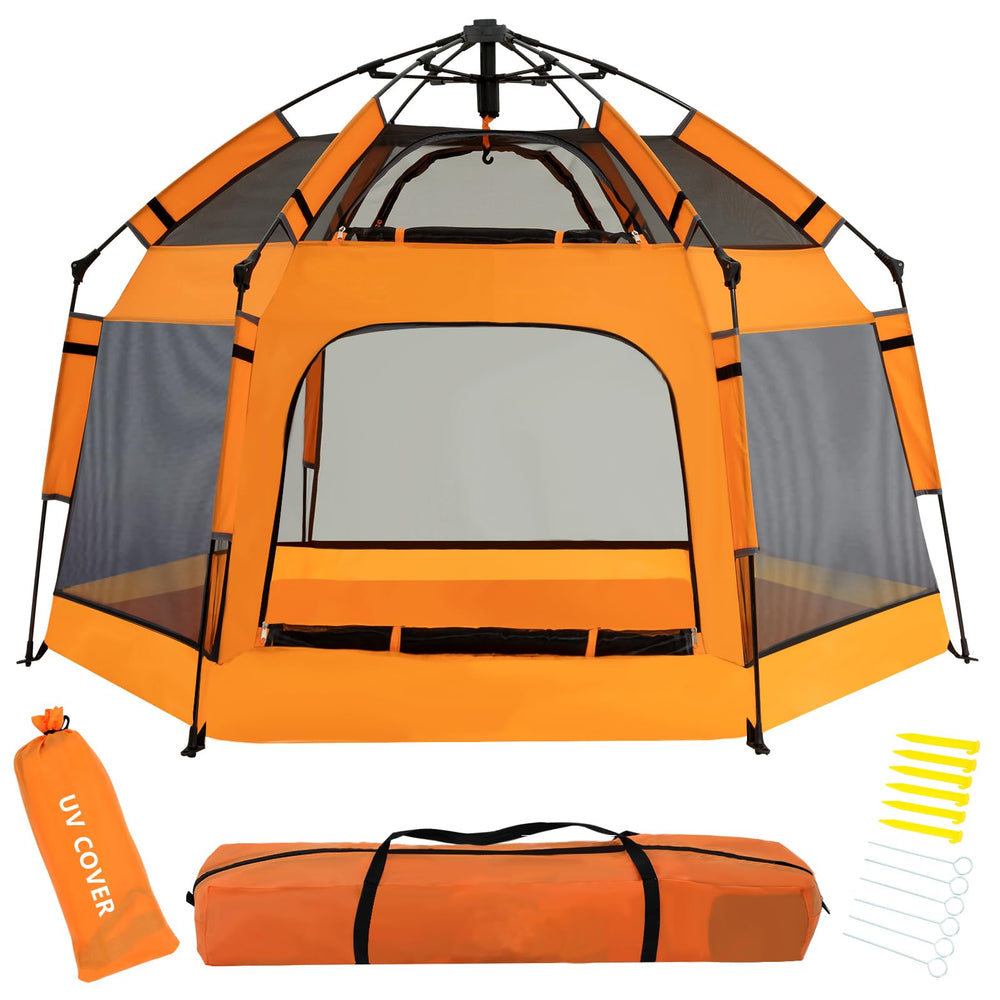 GEIYATOI baby pop up playpen canopy provides shade during outdoor playtime.