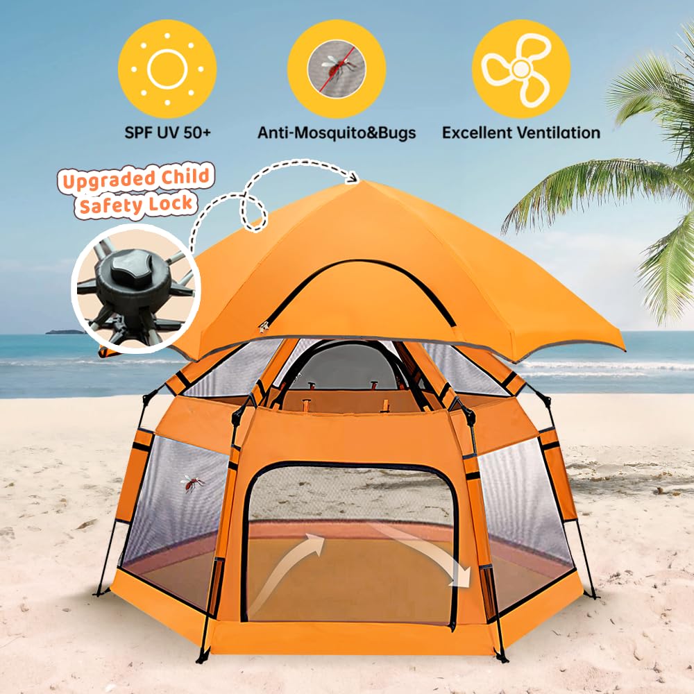 GEIYATOI pop up playpen folded with travel bag for easy trips.