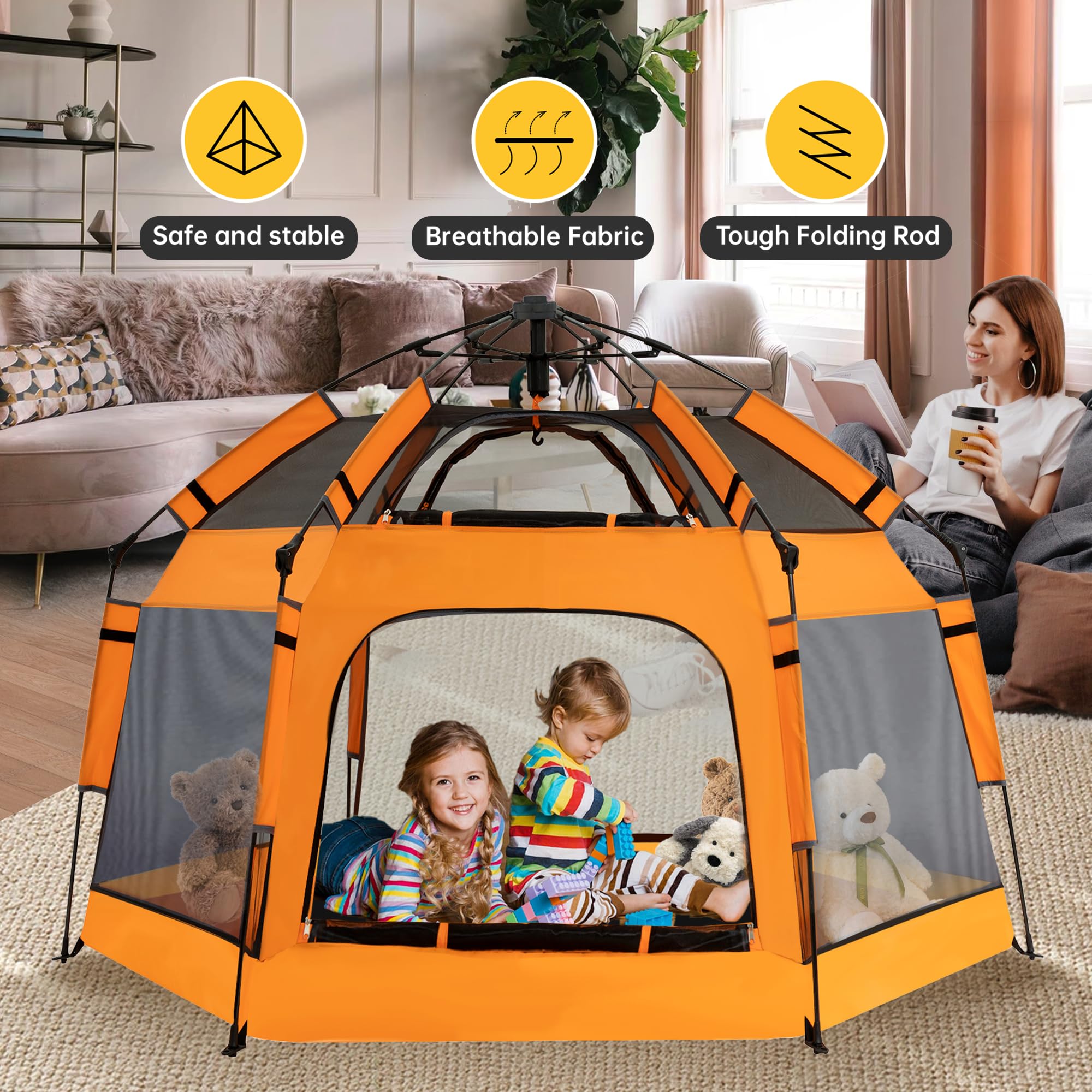 GEIYATOI portable playpen ready for outdoor or indoor use.