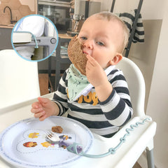 Gelinor baby utensil holder with stretchable sleeve for spoons and forks.