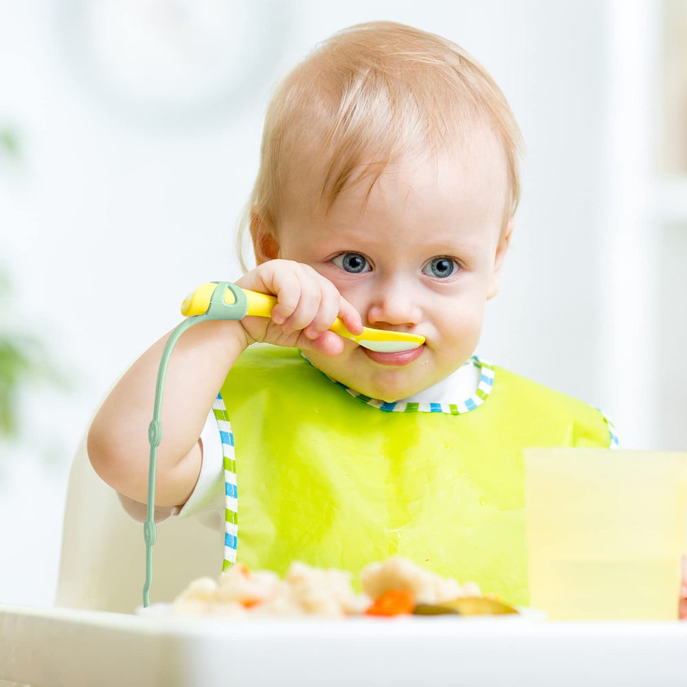 Gelinor stretchy utensil sleeve secures spoons for easy self-feeding