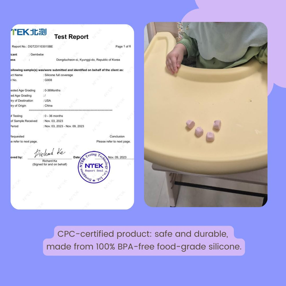 Gembebe BPA-free, food-grade silicone provides safe, worry-free mealtimes.