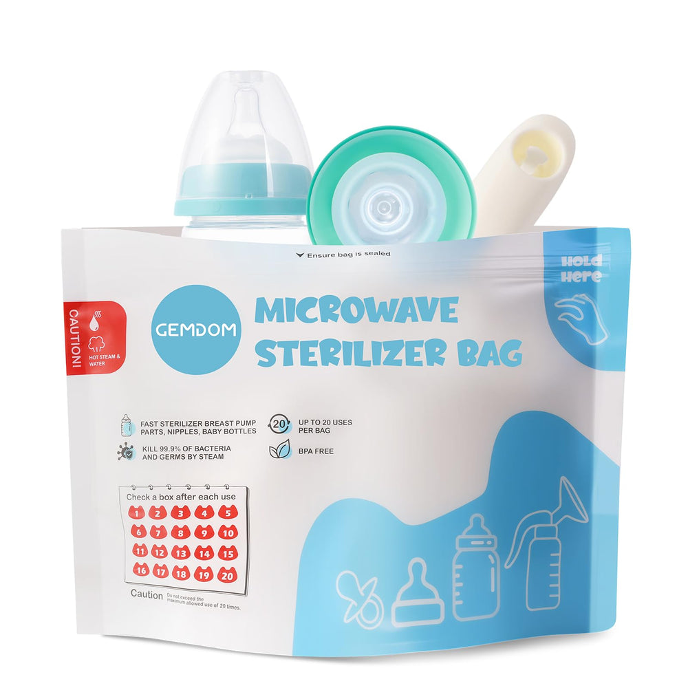 Gemdom 15-pack microwave sterilizer bag ready for bottle sterilization.