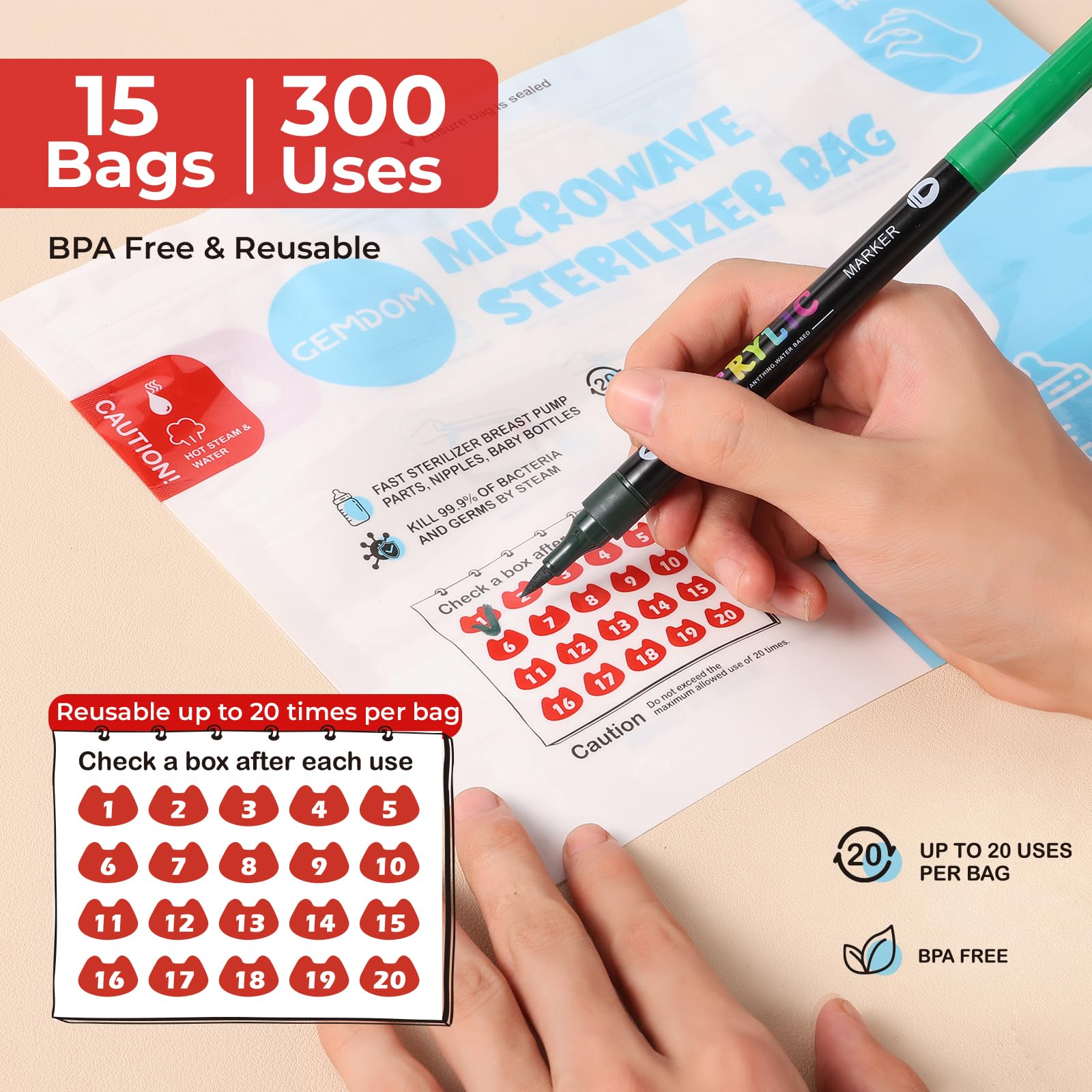 Gemdom sterilizer bag inside microwave demonstrates quick steam cleaning.