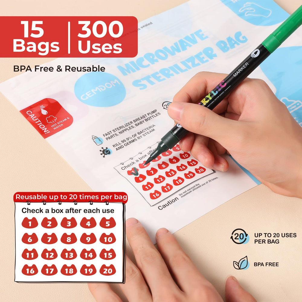 Gemdom sterilizer bag inside microwave demonstrates quick steam cleaning.