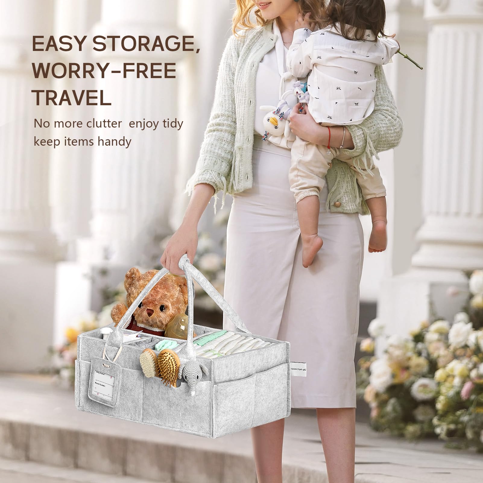 GEMII diaper caddy includes a dedicated bottle compartment