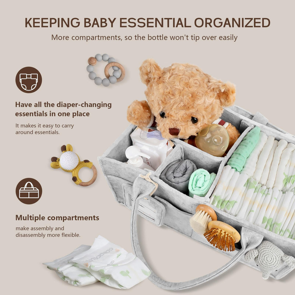 GEMII diaper caddy on changing table keeps essentials within reach